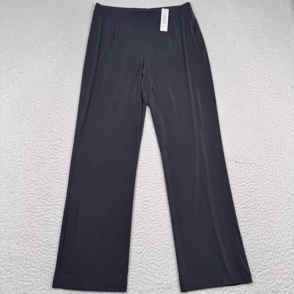 NWT CHICO'S EASYWEAR Flawless Pant Straight Leg Size 2 (12) Graphite Gray Slinky